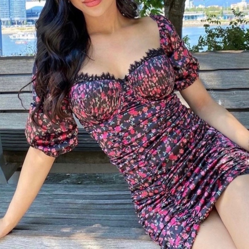 For Love and Lemons Melrose Dress Floral Black Mini - Picture 2 of 9